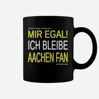 Schwarzes Aachen Fan Tassen mit Mir egal! Ich bleibe Fan Aufdruck in Gelb - Seseable De