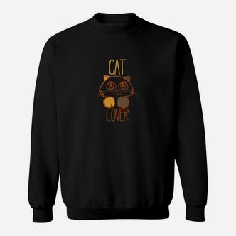 Schwarzes Katzenliebhaber Sweatshirt, Grafikdruck für Katzenfans - Seseable De
