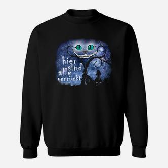 Schwarzes Sweatshirt mit Grinsender Katze, Gruseliger Baum Motiv - Seseable De