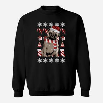 Weihnachtliches Mops-Sweatshirt mit Schneeflocken & Zuckerstangen-Motiv - Seseable De