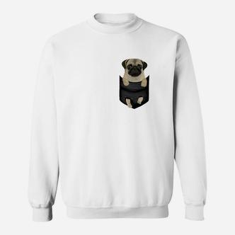 Lustiges Mops Sweatshirt Weiß Taschendruck Design für Hundefreunde - Seseable De