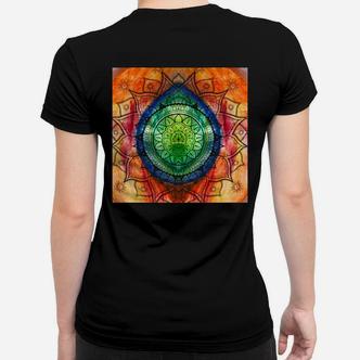 Mandala-Kunstdruck Schwarzes Frauen Tshirt, Buntes Geometrisches Design - Seseable De