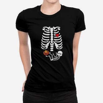 Halloween Umstands-Frauen Tshirt mit Lustigem Skelett, Rippen & Baby - Seseable De
