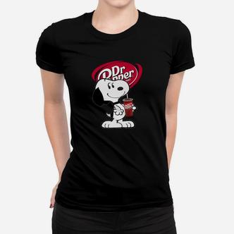 Schwarzes Dr. Pepper & Snoopy Frauen Tshirt, Witziges Motiv Tee - Seseable De