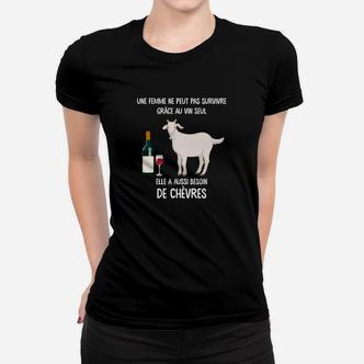 Schwarzes Frauen Tshirt mit Ziegen und Wein Spruch, Lustiges Bauernhof-Motiv - Seseable De