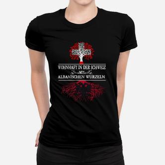 Schweiz-Albanien Wurzel Frauen Tshirt in Schwarz-Rot, Ideal für Doppelnationalität - Seseable De