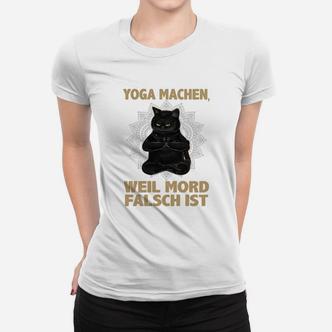 Lustiges Yoga-Katzen-Frauen Tshirt Yoga, weil Mord falsch ist, Weiß - Seseable De