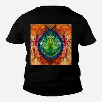 Mandala-Kunstdruck Schwarzes Kinder Tshirt, Buntes Geometrisches Design - Seseable De