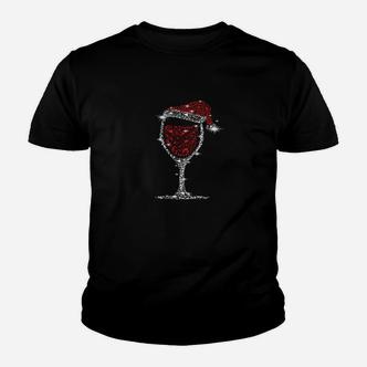 Festliches Wein-Glas Kinder Tshirt mit Weihnachtsmütze, Schwarz - Seseable De