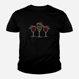 Festliches Weinglas-Design Kinder Tshirt für Herren mit Weihnachtsmützen – Schwarz - Seseable De