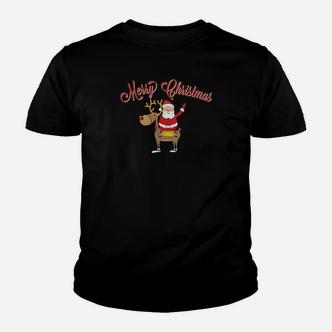 Frohe Weihnachten Santa & Rentier Grafik Schwarzes Kinder Tshirt, Festliches Design - Seseable De