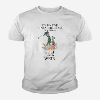 Damen Kinder Tshirt Einfache Frau Golf und Wein, Weißes Freizeitshirt - Seseable De