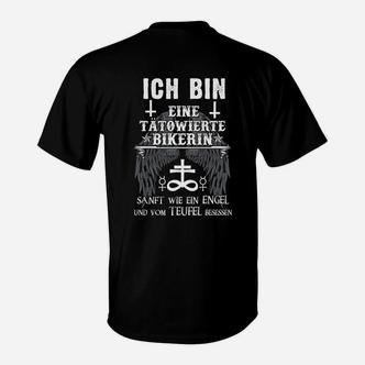 Tattoo Bikerin T-Shirt: Engel & Teufel Besessen Sprüche - Seseable De