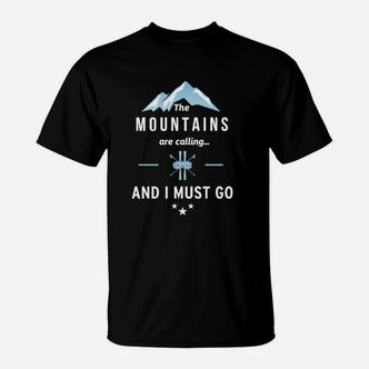 Bergabenteuer T-Shirt The Mountains are Calling and I Must Go in Schwarz - Seseable De