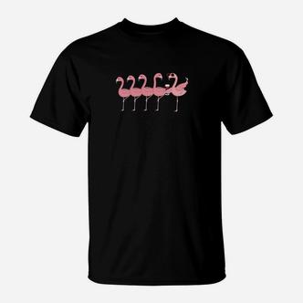 Flamingo-Kontrastaufdruck Schwarzes T-Shirt für Herren/Damen - Seseable De