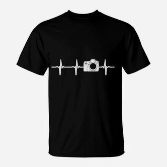 Fotografen-Herzschlag T-Shirt, Kamera Motiv für Fotoenthusiasten – Schwarz - Seseable De