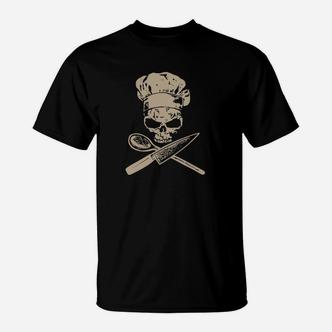Gourmet-Skull-Koch T-Shirt, Messer & Löffel Kreuzmotiv Schwarz - Seseable De