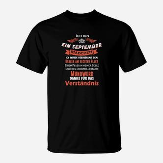 Ich Bin Ein September-Mädchen T-Shirt mit Spruch, Unkontrollierbares Mundwerk - Seseable De