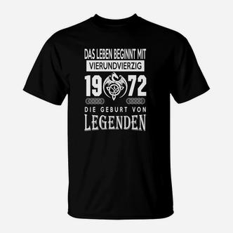 Jubiläums-Geburtstagsshirt Leben beginnt mit 44, Legenden 1972 T-Shirt - Seseable De