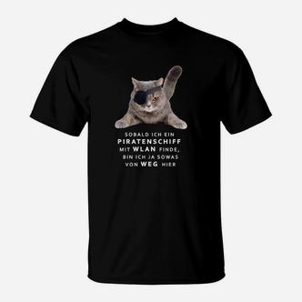 Katzen-Piraten Herren T-Shirt Schwarz, Witzig für Katzenfans - Seseable De