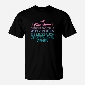 Lustiges Taucherinnen T-Shirt Wein & Gerätetauchen Spruch - Seseable De