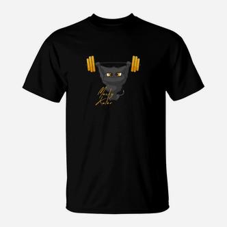 Muskulöses Katzen-Design T-Shirt für Herren in Schwarz, Lustiges Tiermotiv - Seseable De