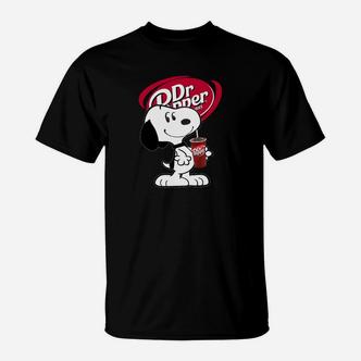 Schwarzes Dr. Pepper & Snoopy T-Shirt, Witziges Motiv Tee - Seseable De