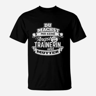 Schwarzes Fitness-T-Shirt Trainerin & Mutter - Motivations Aufdruck - Seseable De