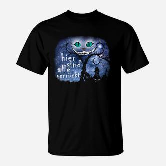 Schwarzes T-Shirt mit Grinsender Katze, Gruseliger Baum Motiv - Seseable De