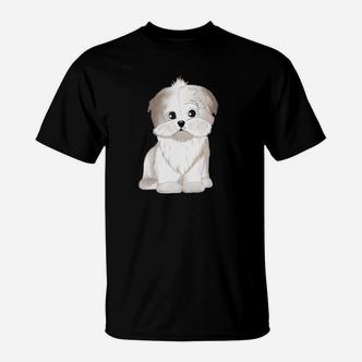 Süßes Shih Tzu Cartoon T-Shirt Unisex in Schwarz, Hunde-Design Tee - Seseable De