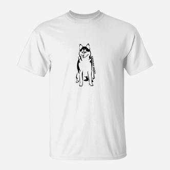 Husky-Aufdruck T-Shirt für Herren in Weiß, Tierliebhaber Design - Seseable De