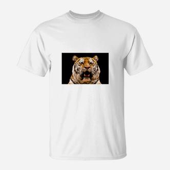 Wildtier-Pracht T-Shirt mit Tiger-Gesicht, Weiß - Seseable De