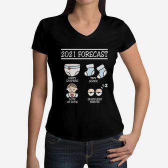 2021 Forecast New Dad Mom Baby Gift Women V-Neck T-Shirt - Seseable