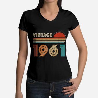 60th Birthday Gift Vintage 1961 Retro Bday Women V-Neck T-Shirt - Seseable