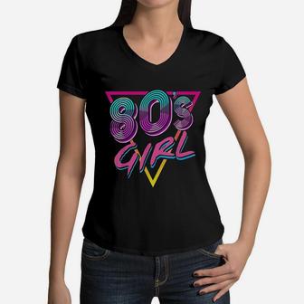 80s Girl Birthday Party Costume Retro Vintage Gift Women Women V-Neck T-Shirt - Seseable