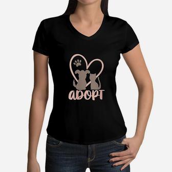 Adopt Rescue Pet Owner Rescue Mom Or Dad Dog And Cat Women V-Neck T-Shirt - Seseable