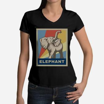 African Elephan Vintage Retro Women V-Neck T-Shirt - Seseable