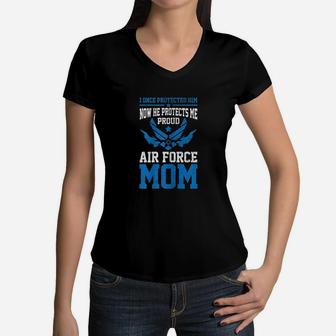 Air Force Mom Pride U.s. Usaf Son Proud Mother Women V-Neck T-Shirt - Seseable
