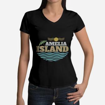 Amelia Island T-shirt Vintage Summer Tee Women V-Neck T-Shirt - Seseable