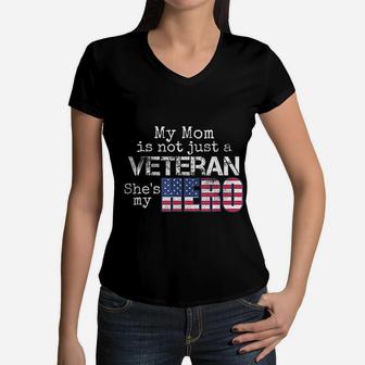 American Military Family Veteran My Mom Us Veteran Hero Women V-Neck T-Shirt - Seseable