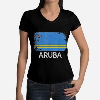 Aruban Flag Vintage Made In Aruba Gift Women V-Neck T-Shirt - Seseable