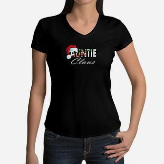 Auntie Claus Best Aunt Ever Funny Family For Ladies Women V-Neck T-Shirt - Seseable