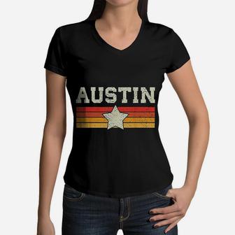 Austin Texas Retro Vintage Women V-Neck T-Shirt - Seseable