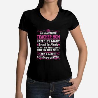 Awesome Teacher Mom Best Shirts For Women Women V-Neck T-Shirt - Seseable