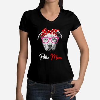 Awesome Womens Pittie Mom Best Pitbull Mom Mother Day Gift Shirt Women V-Neck T-Shirt - Seseable
