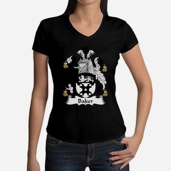Baker Family Crest / Coat Of Arms British Family Crests Women V-Neck T-Shirt - Seseable