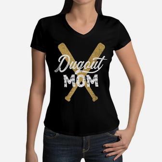 Baseball Dugout Mom Mother Baseball Bats Women V-Neck T-Shirt - Seseable