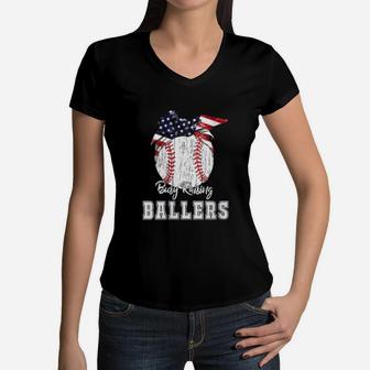 Baseball Step Mom Mother Baseball Softball Women V-Neck T-Shirt - Seseable