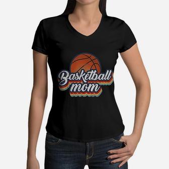 Basketball Mom Vintage 90s Style Basketball Mother Gift Women V-Neck T-Shirt - Seseable
