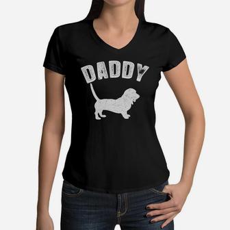 Basset Hound Mix Daddy Matching Family Women V-Neck T-Shirt | Seseable UK